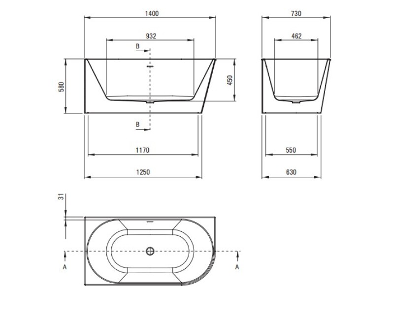 Отдельно стоящая ванна Deante Silia угловая литой акрил левая 140 см