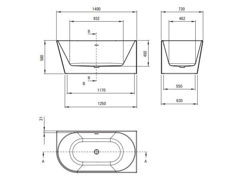 Отдельно стоящая ванна Deante Silia угловая литой акрил правая 140x73см