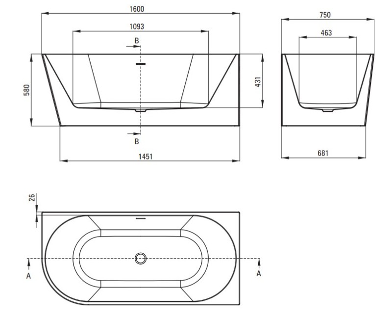 Отдельно стоящая ванна Deante Silia угловая литой акрил правая 160x75см