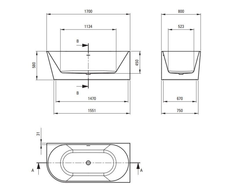 Отдельно стоящая ванна Deante Silia угловая литой акрил правая 170x80см