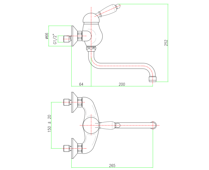 Смеситель для кухниSapho Kirké Wall-mounted White, bronze KI15BB