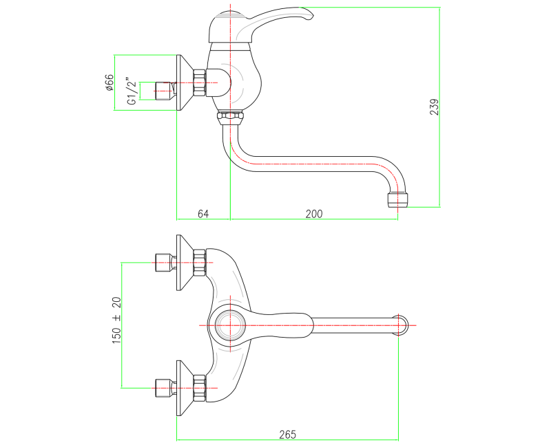 Virtuves maisītājs Sapho Kirké pie sienas, hroms KI15C