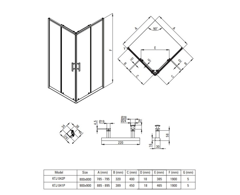 Dušas kabīne Deante JASMIN PLUS 90x90cm caurspīdīgs stikls, Hromēti profili