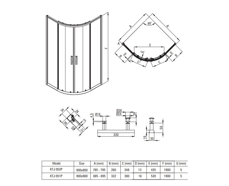 Dušas kabīne Deante JASMIN PLUS 90x90cm Pusapaļa Caurspīdīgi stikls, Hromēti profili