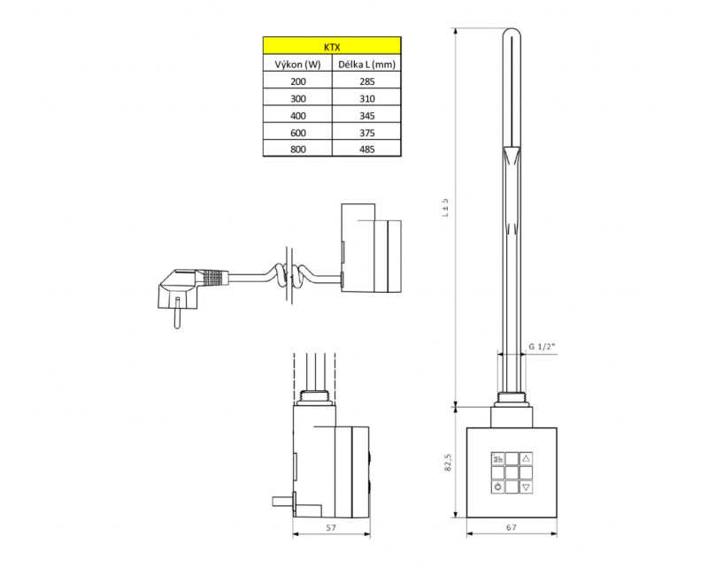 Нагревательный элемент полотенцесушителя Sapho KTX с термостатом 200 Вт Chrome KTX-C-200