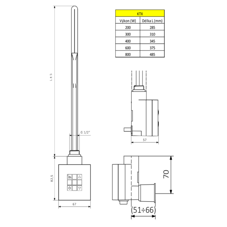 Dvieļu žāvētāja sildelements Sapho KTX ar termostatu 800W Hromēts KTX-CW-400 Dvieļu žāvētāja sildelements Sapho KTX ar termostatu 800W Hromēts KTX-CW-400