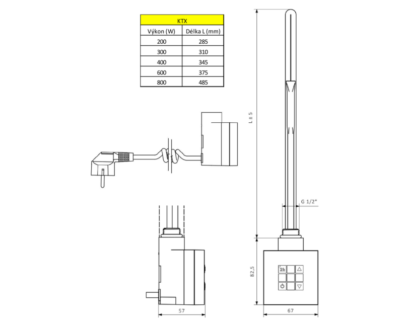 Нагревательный элемент полотенцесушителя Sapho KTX с термостатом 800 Вт Серебро KTX-C-800
