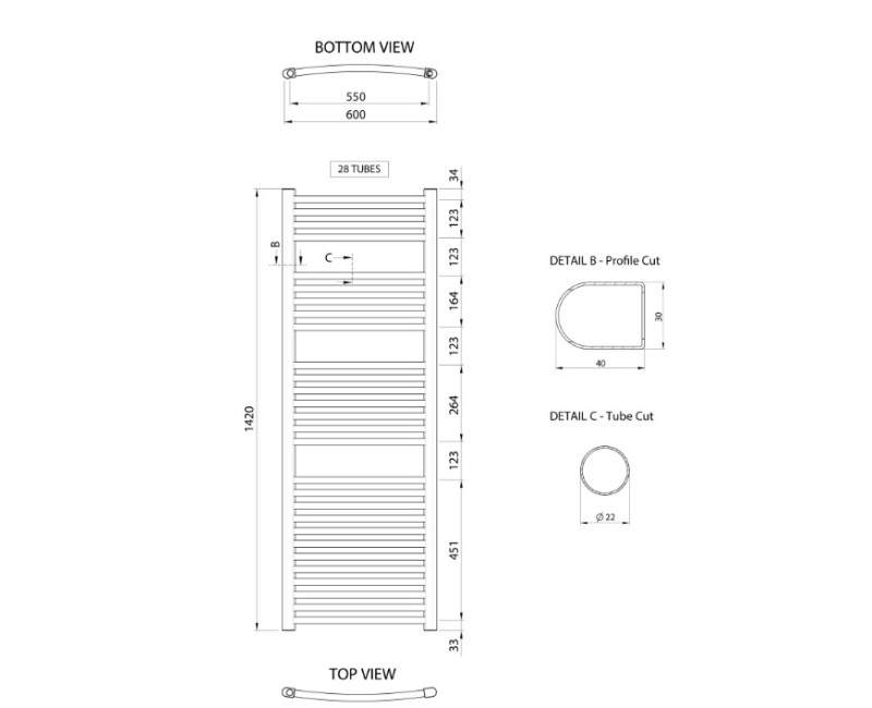 Полотенцесушитель / Радиатор Aqualine ALYA 600x1420мм, Хром LLC204