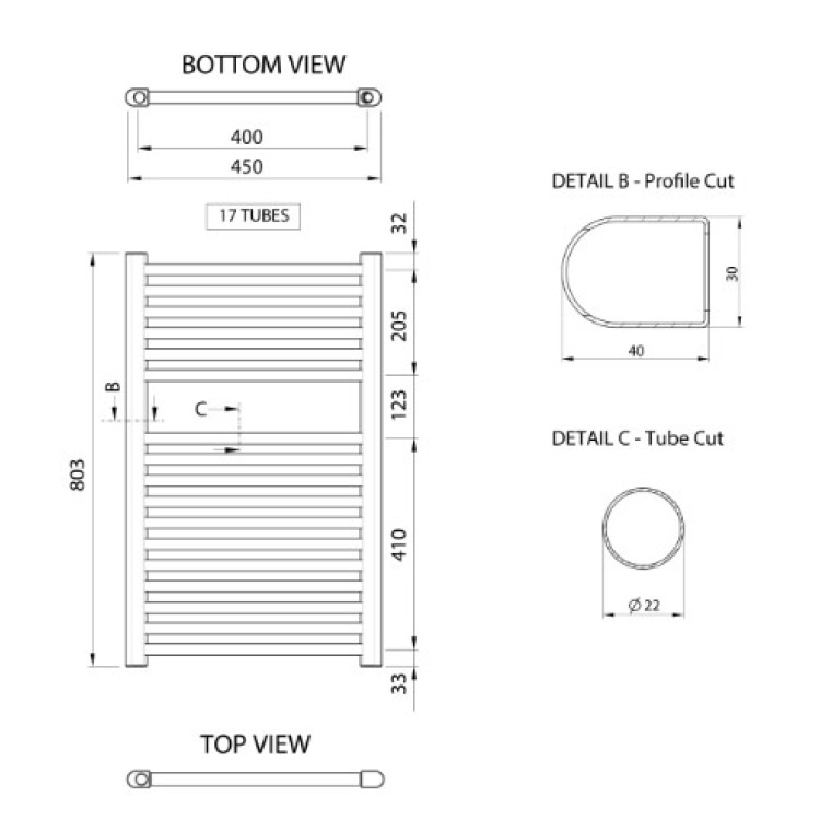 Dvieļu žāvētājs / Radiators Aqualine ALYA 450x803mm, Hroms LLR101 Dvieļu žāvētājs / Radiators Aqualine ALYA 450x803mm, Hroms LLR101