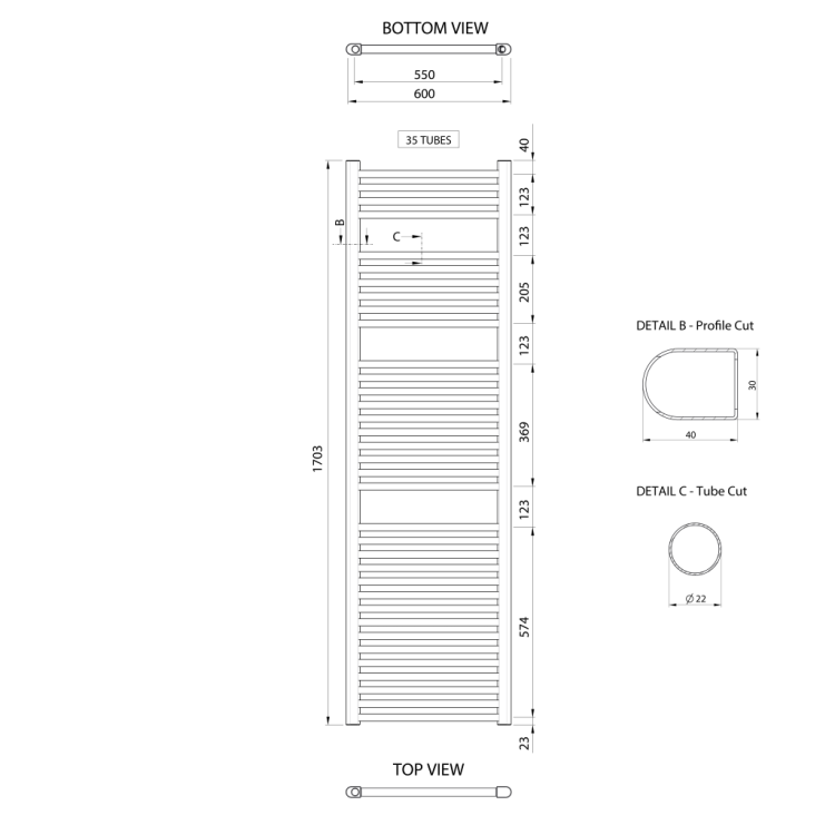 Dvieļu žāvētājs / Radiators Aqualine ALYA 600x1703mm, Hroms LLR106 Dvieļu žāvētājs / Radiators Aqualine ALYA 600x1703mm, Hroms LLR106