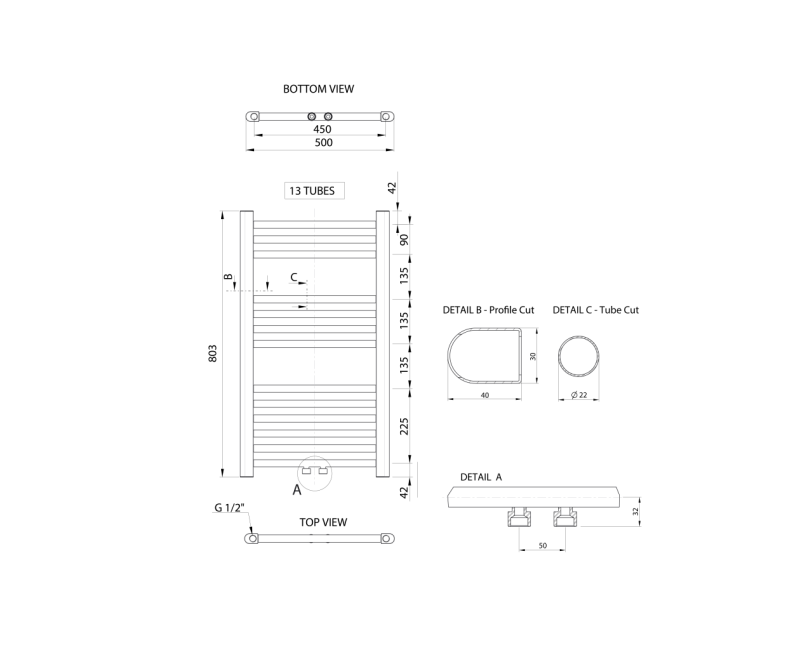 Полотенцесушитель / Радиатор AQUALINE Alya 80x50см, 235Вт, хром LLS301