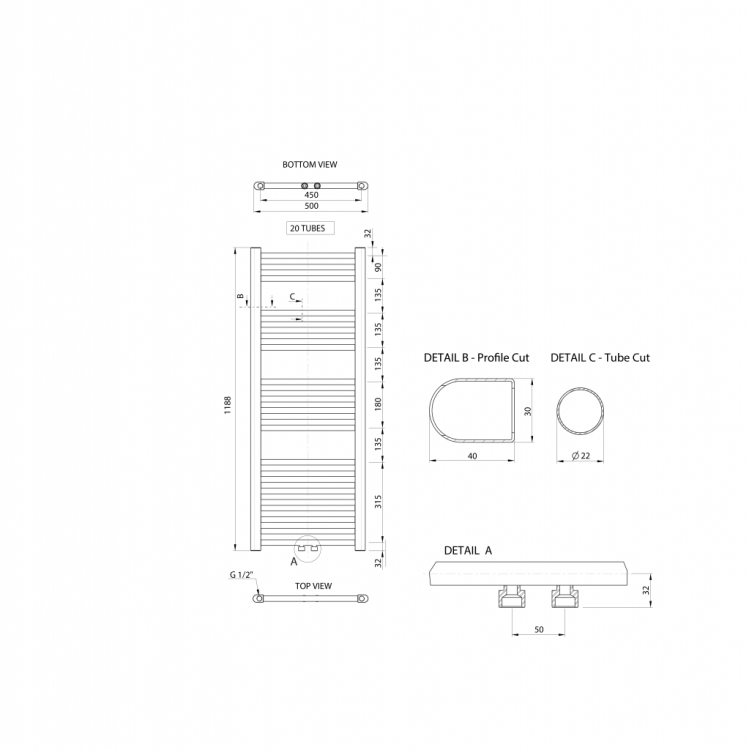 Dvieļu žāvētājs / Radiators AQUALINE Alya 119x50cm, 345W, hromēts LLS302 Dvieļu žāvētājs / Radiators AQUALINE Alya 119x50cm, 345W, hromēts LLS302