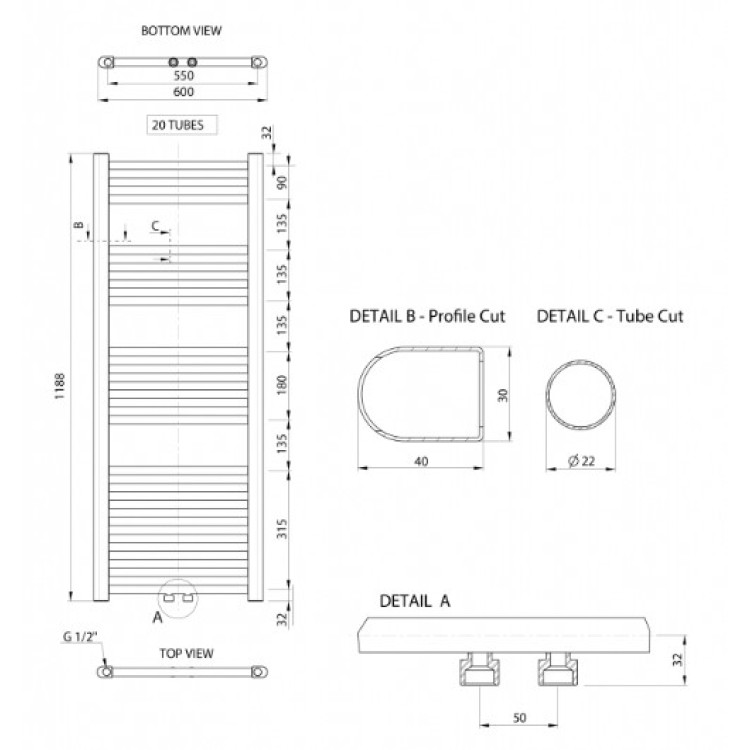 Dvieļu žāvētājs / Radiators Aqualine ALYA 600x1188mm, Hroms LLS303 Dvieļu žāvētājs / Radiators Aqualine ALYA 600x1188mm, Hroms LLS303