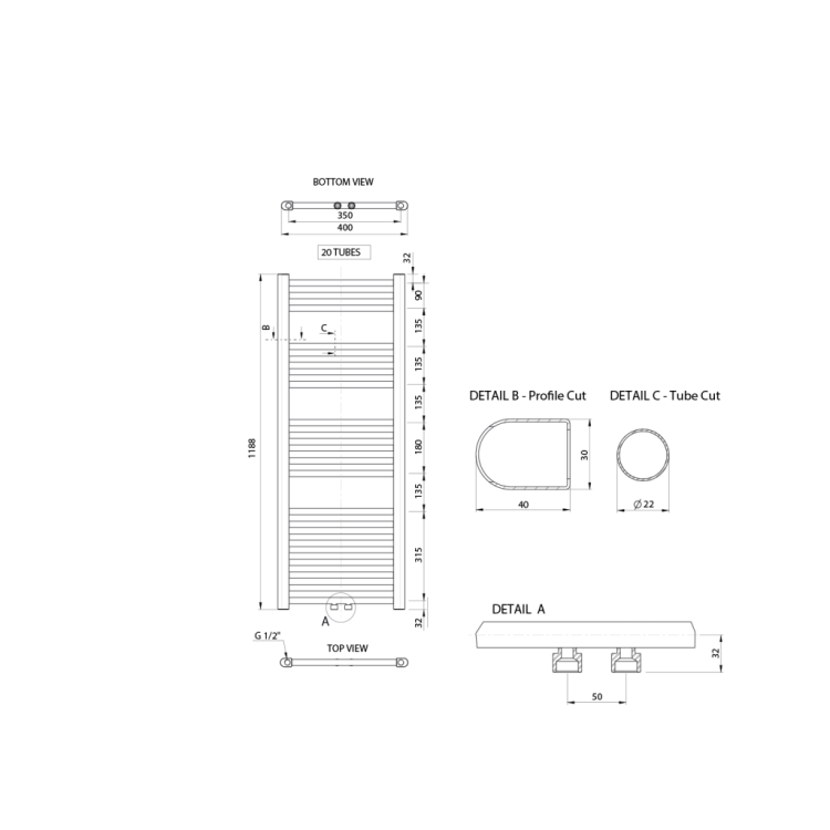 Dvieļu žāvētājs / Radiators AQUALINE Alya 119x40cm, 287W, hromēts LLS308 Dvieļu žāvētājs / Radiators AQUALINE Alya 119x40cm, 287W, hromēts LLS308