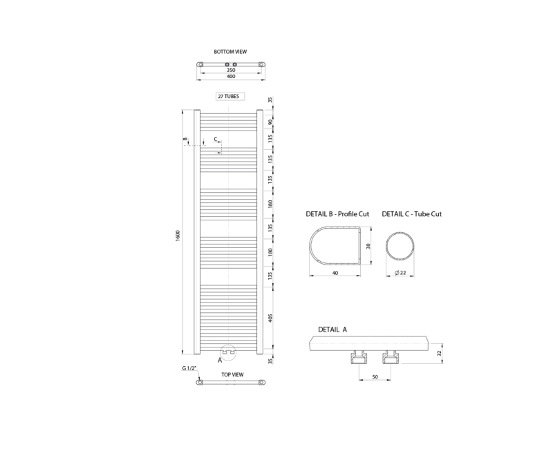 Dvieļu žāvētājs / Radiators AQUALINE Alya 160x40cm, 388W, hromēts  LLS309