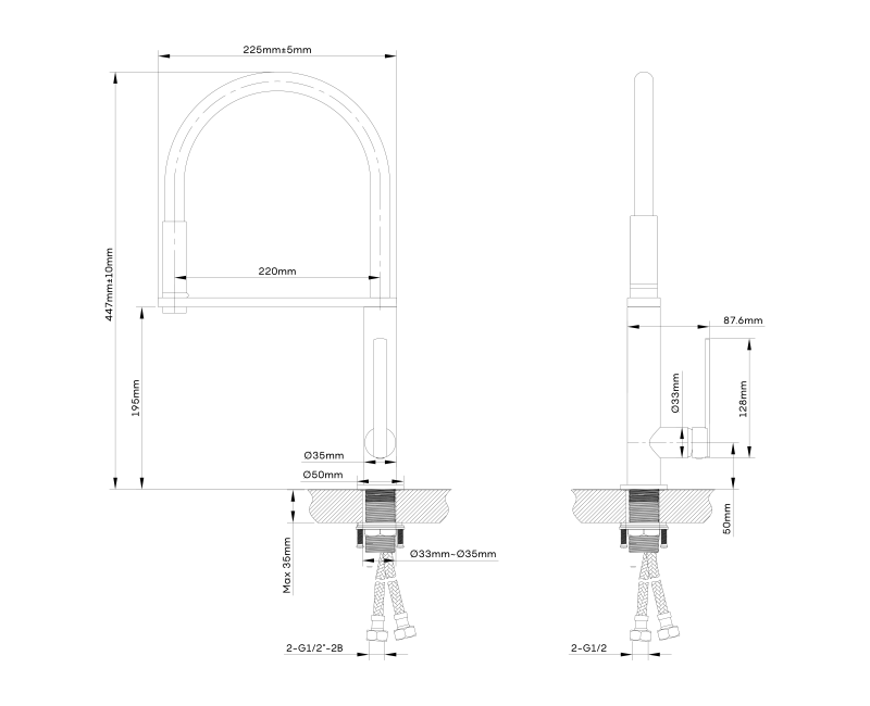 Смеситель для кухниSapho Nimoa с гибким изливом, хром/черный MA640GM
