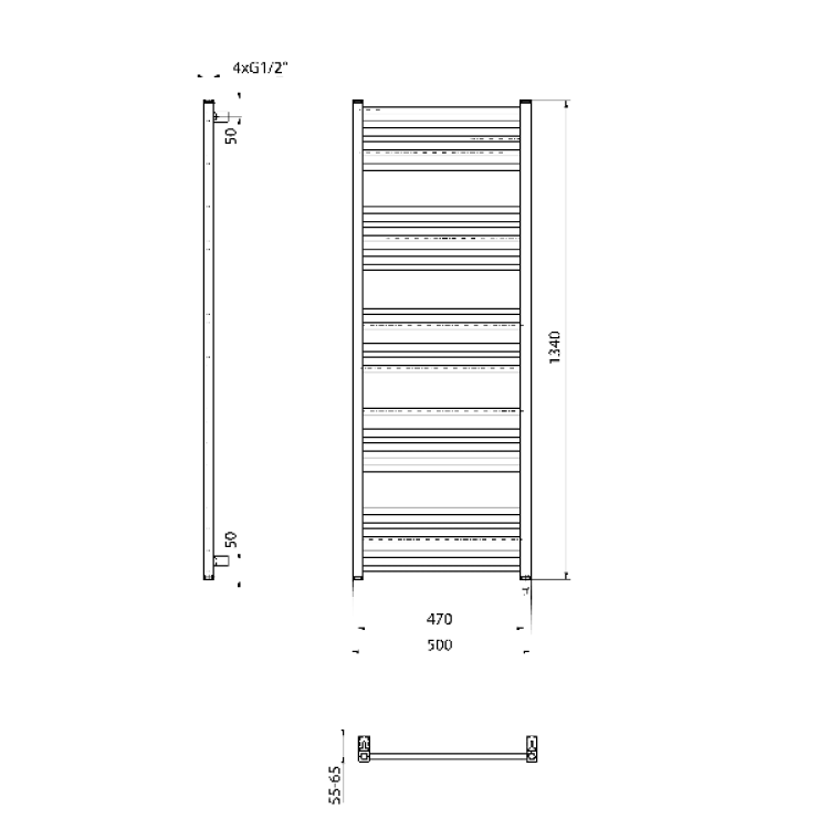 Dvieļu žāvētājs / Radiators Sapho  METRO-E elektriskais 500x1340mm 500 W, Melns Matēts ME513B