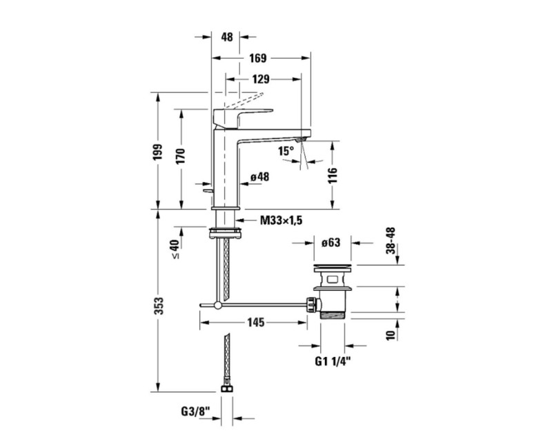 Смеситель для раковины Duravit Manhattan EasyClean с клапаном Pop Up, хром