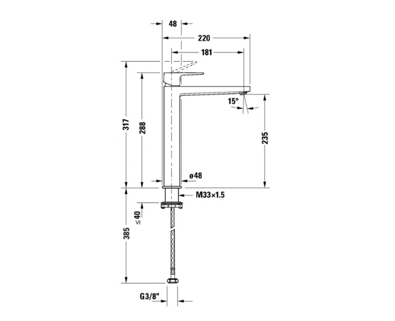 Vannas istabas izlietnes maisītājs Duravit Manhattan EasyClean Paaugstināts Melns Matēts