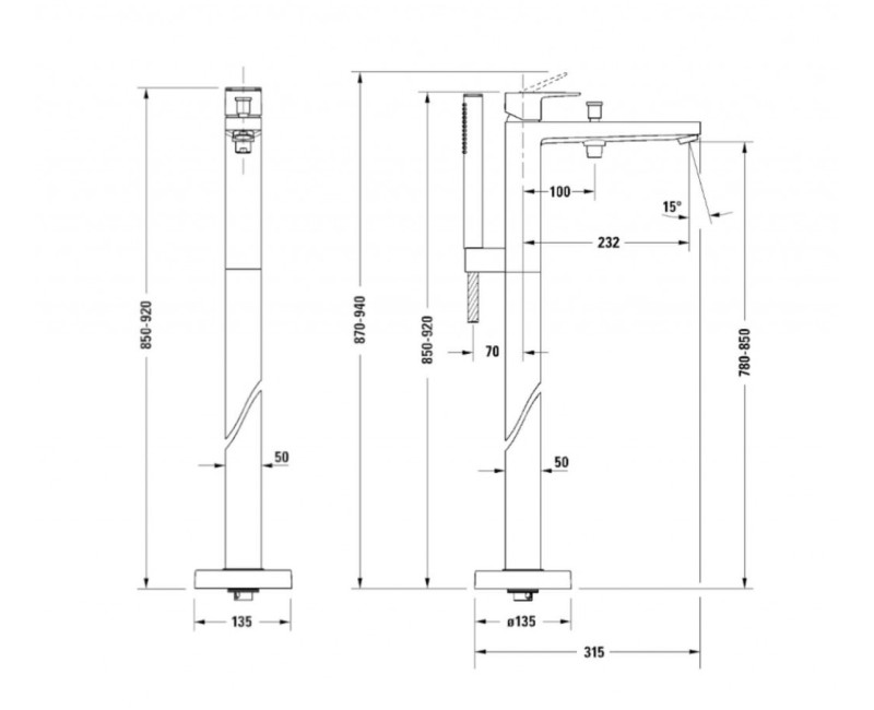 Vannas / Dušas maisītājs Duravit Manhattan uz Grīdas, Hromēts