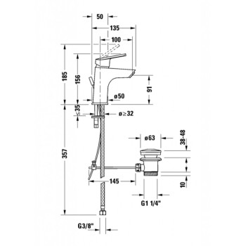Смеситель для раковины Duravit DuraStyle Basic с клапаном Pop Up, хром