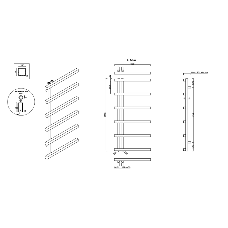 Полотенцесушитель / Радиатор Sapho Single SIERRA, 50x100 см, 213 Вт, полированная нержавеющая сталь NR220