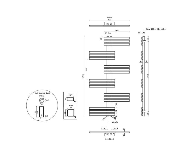 Полотенцесушитель / Радиатор Sapho RADO, 60x119 см, полированная нержавеющая сталь NR650