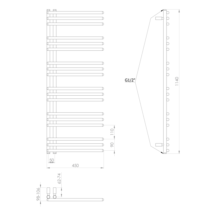 Dvieļu žāvētājs / Radiators AQUALINE Poseidon 114x45cm, 379W, melns PS411B Dvieļu žāvētājs / Radiators AQUALINE Poseidon 114x45cm, 379W, melns PS411B