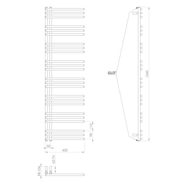 Dvieļu žāvētājs / Radiators AQUALINE Poseidon 154x45cm, 513W, melns PS415B Dvieļu žāvētājs / Radiators AQUALINE Poseidon 154x45cm, 513W, melns PS415B