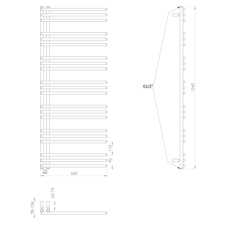 Dvieļu žāvētājs / Radiators AQUALINE Poseidon 134x55cm, 501W, melns PS513B Dvieļu žāvētājs / Radiators AQUALINE Poseidon 134x55cm, 501W, melns PS513B