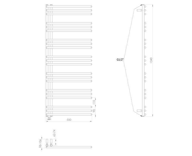 Полотенцесушитель / Радиатор AQUALINE Poseidon 134x55см, 501Вт, белый PS513