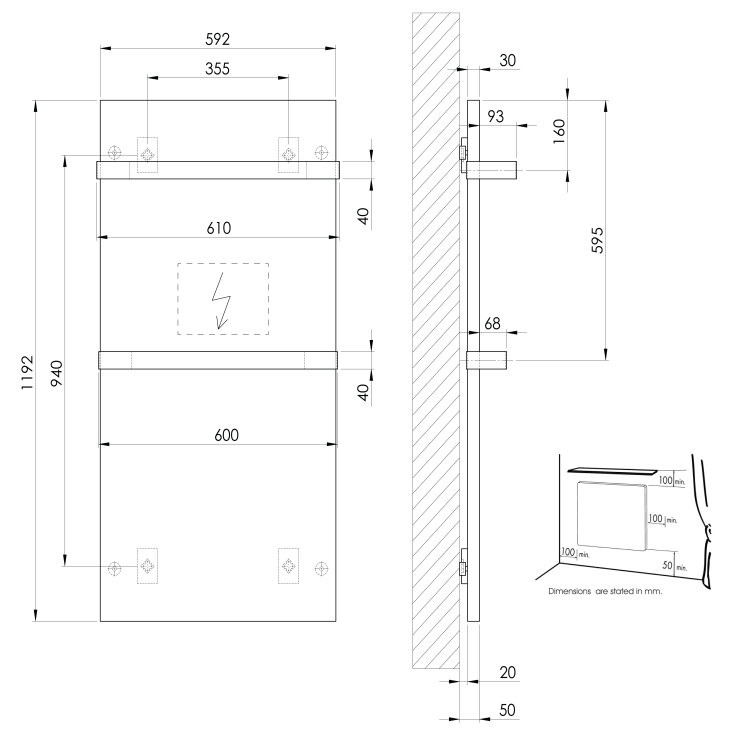 Dvieļu žāvētājs / Radiators Sapho ENIS 120x59cm, 600 W, matēti melns  RH600B-2