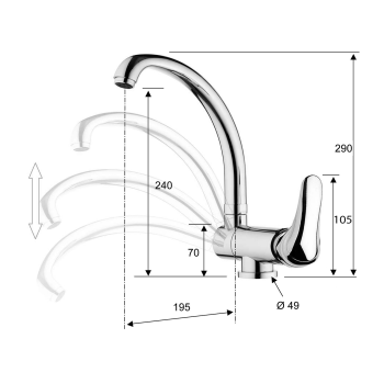 Virtuves maisītājs Sapho Saly nolokāms zem loga, hroms SA060