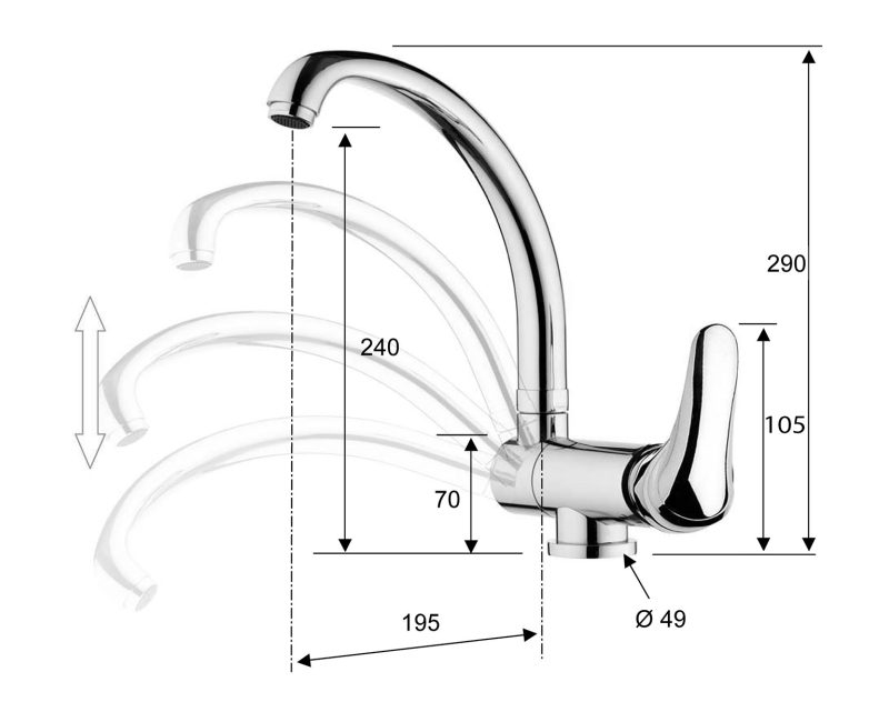 Virtuves maisītājs Sapho Saly nolokāms zem loga, hroms SA060