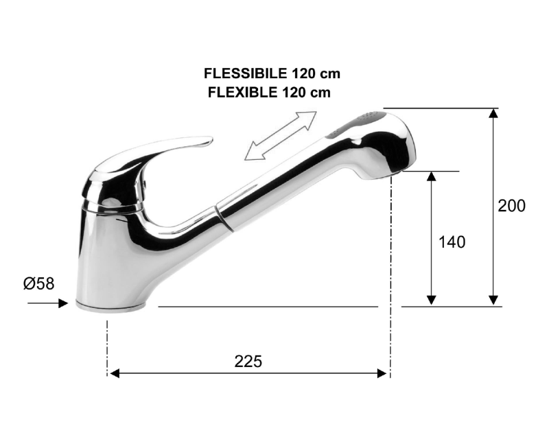 Virtuves maisītājs Sapho Saly  ar izvelkamu dušas galvu, hroms SA070