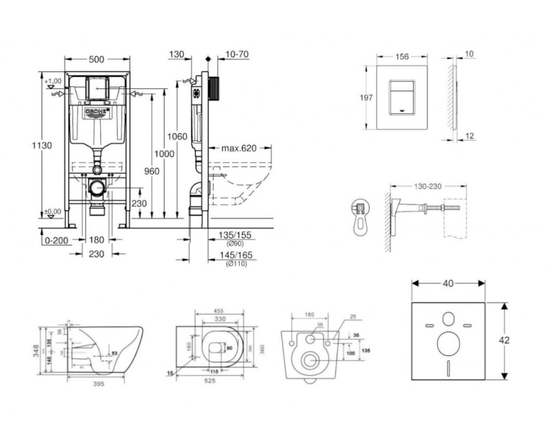 Tualetes poda komplekts Grohe rāmis Rapid SL+WC pods Kielle Gaia Rimless poga Skate Cosmopolitan+vāks SoftClose 11BA1106