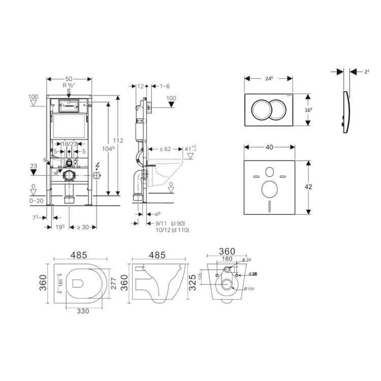 Комплект Geberit с рамой Duofix и черной кнопкой Delta01 подвесной унитаз Kielle Gaia Rimless и крышка SoftClose Комплект Geberit с рамой Duofix и черной кнопкой Delta01 подвесной унитаз Kielle Gaia Rimless и крышка SoftClose