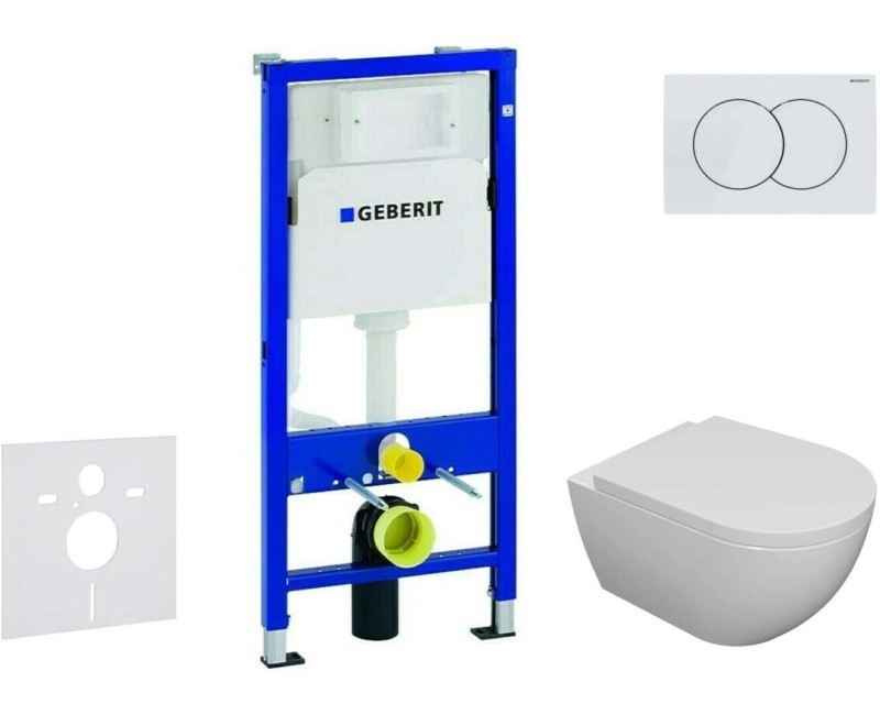 Комплект рамa Geberit Duofix c белой кнопкой Delta01, подвесной унитаз Kielle Oudee Rimlessс с крышкой SoftClose