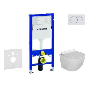 Комплект Geberit с рамой Duofix  и белой кнопкой Delta01 подвесной унитаз Kielle Gaia Rimless  с крышкой SoftClose
