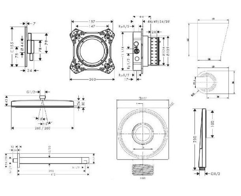 Душевая система Hansgrohe встраиваемая с верхним душем и ручным душем 21HHK401 Черный матовый