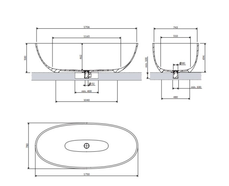 Отдельностоящая ванна Omnires SHELL M+ Stone mass 175 x 78 см, матовый бежевый цвет дюны SHELL175WWDB