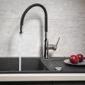 Смеситель для кухниSapho Sili с гибким изливом, черный/хром SR426