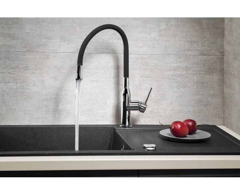 Смеситель для кухниSapho Sili с гибким изливом, черный/хром SR426