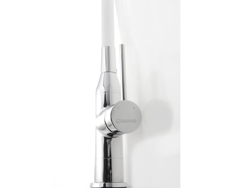 Смеситель для кухниSapho Sili с гибким изливом, белый/хром SR481
