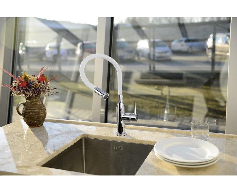 Смеситель для кухниSapho Sili с гибким изливом, белый/хром SR481