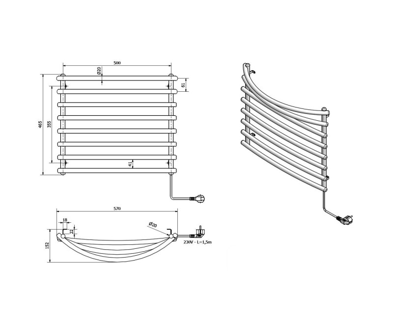 Dvieļu žāvētājs / Radiators Aqualine  570x465mm 72W, Balts SU110A