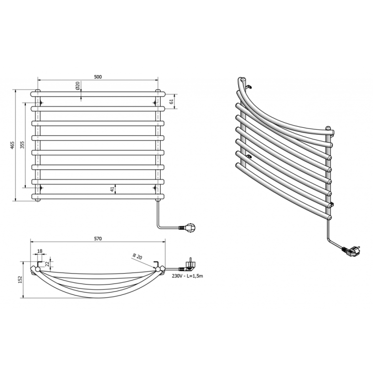Dvieļu žāvētājs / Radiators AQUALINE Elektriskais 57x47cm, pelēks alumīnijs/metālisks RAL9007 SU210A Dvieļu žāvētājs / Radiators AQUALINE Elektriskais 57x47cm, pelēks alumīnijs/metālisks RAL9007 SU210A