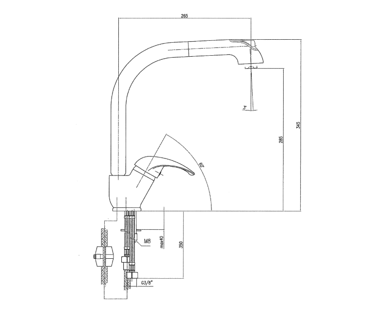 Virtuves maisītājs Sapho Axus ar izvelkamu dušas galvu, hroms 1112-72