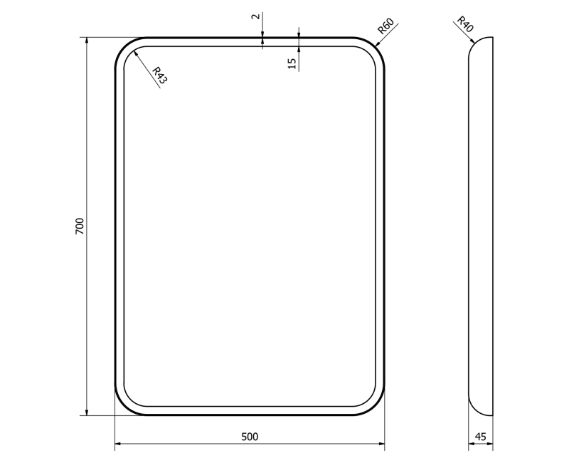 Vannas istabas spogulis Sapho Float  Rāmja 50x70cm, ar LED apgaismojumu, balts 22571
