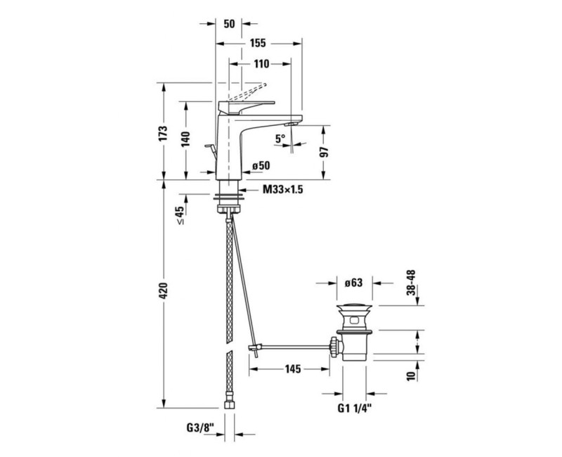 Смеситель для раковины Duravit Tulum FreshStart Chrome